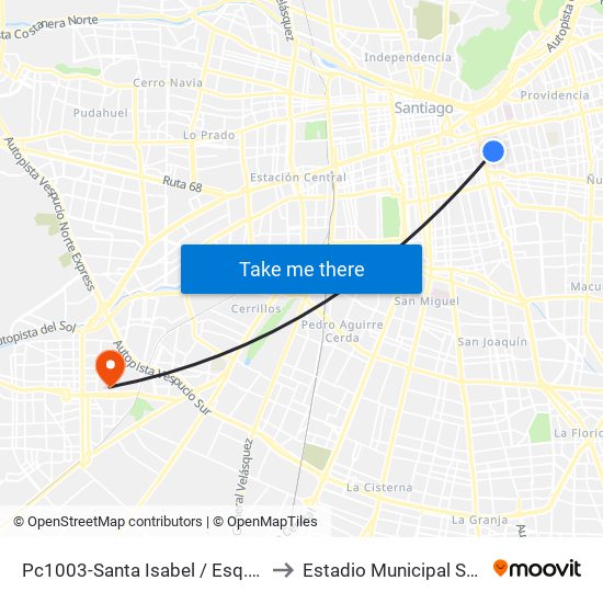 Pc1003-Santa Isabel / Esq. Avenida Seminario to Estadio Municipal Santiago Bueras map