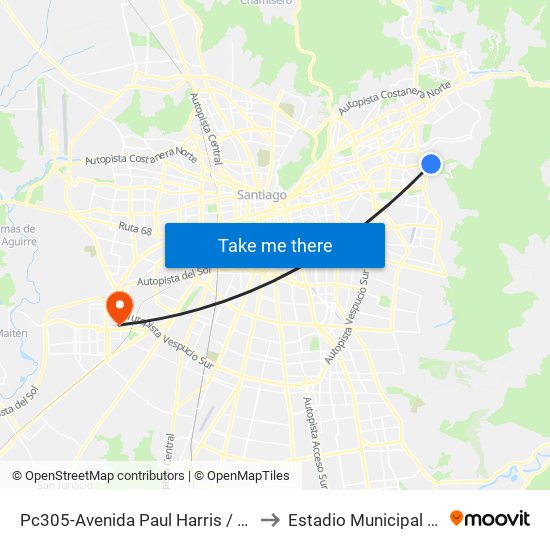 Pc305-Avenida Paul Harris / Esq. Av. Cristóbal Colón to Estadio Municipal Santiago Bueras map