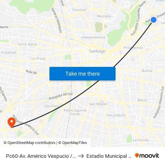 Pc60-Av. Américo Vespucio / Esq. Av. Pdte. Kennedy to Estadio Municipal Santiago Bueras map