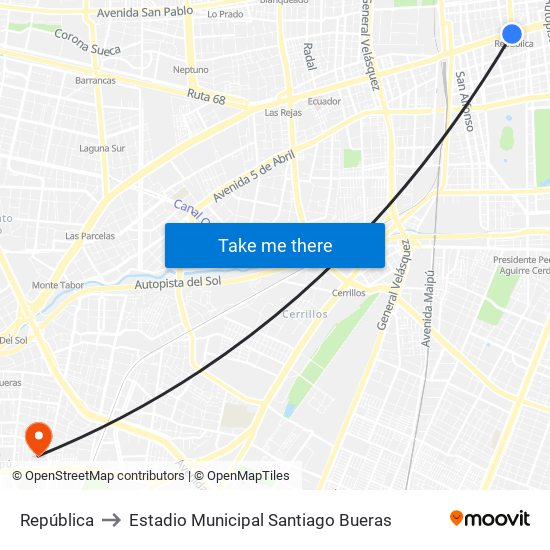 República to Estadio Municipal Santiago Bueras map