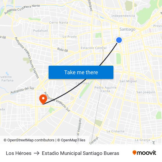 Los Héroes to Estadio Municipal Santiago Bueras map