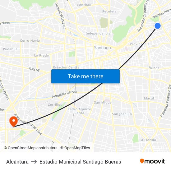 Alcántara to Estadio Municipal Santiago Bueras map