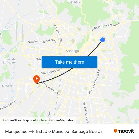 Manquehue to Estadio Municipal Santiago Bueras map