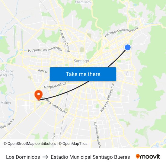 Los Dominicos to Estadio Municipal Santiago Bueras map