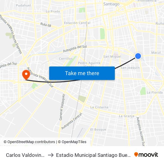 Carlos Valdovinos to Estadio Municipal Santiago Bueras map