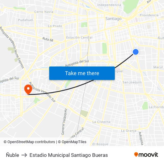 Ñuble to Estadio Municipal Santiago Bueras map