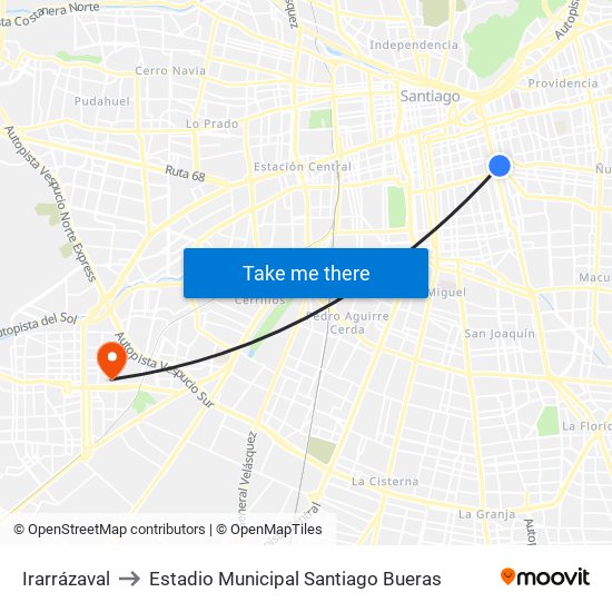 Irarrázaval to Estadio Municipal Santiago Bueras map