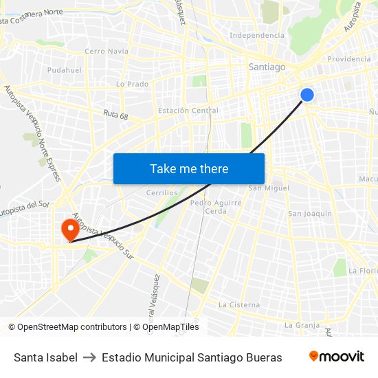 Santa Isabel to Estadio Municipal Santiago Bueras map