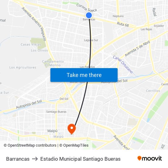 Barrancas to Estadio Municipal Santiago Bueras map