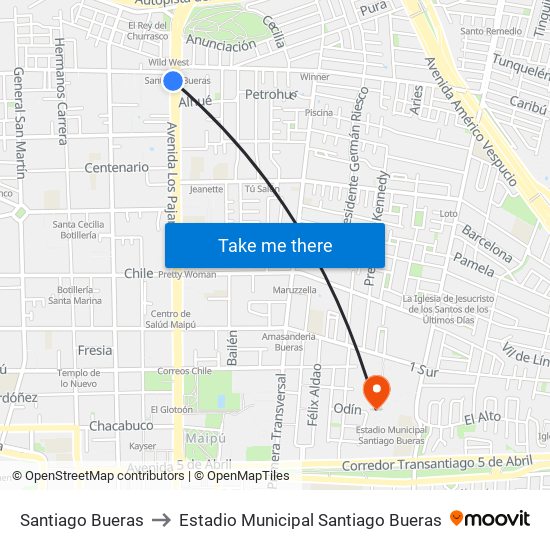 Santiago Bueras to Estadio Municipal Santiago Bueras map