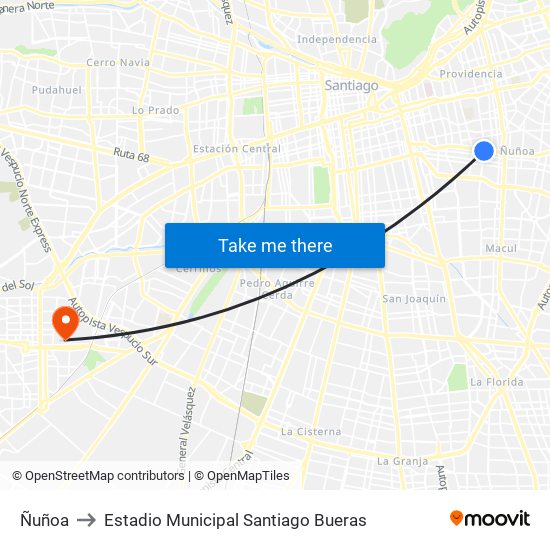 Ñuñoa to Estadio Municipal Santiago Bueras map