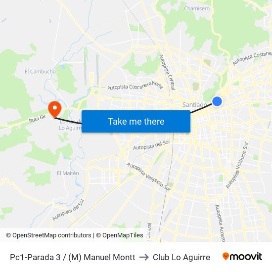Pc1-Parada 3 / (M) Manuel Montt to Club Lo Aguirre map