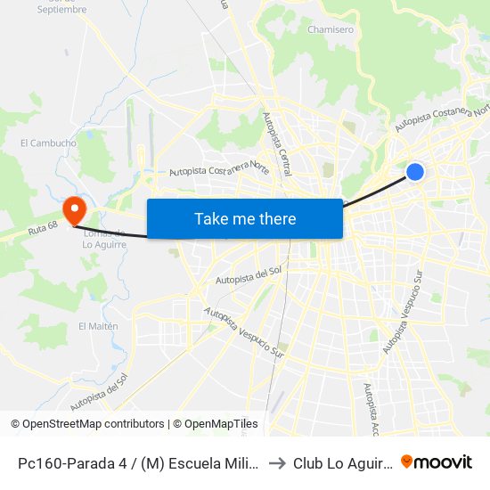 Pc160-Parada 4 / (M) Escuela Militar to Club Lo Aguirre map