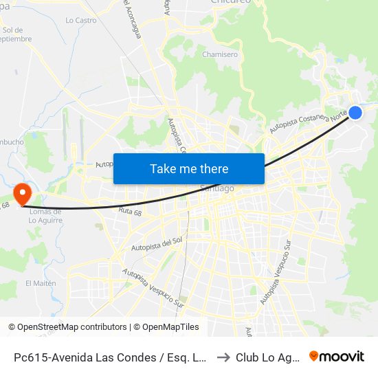 Pc615-Avenida Las Condes / Esq. La Cabaña to Club Lo Aguirre map