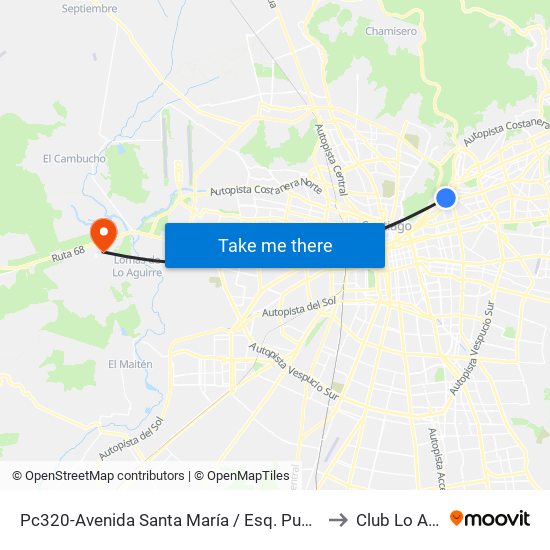 Pc320-Avenida Santa María / Esq. Puente Los Leones to Club Lo Aguirre map