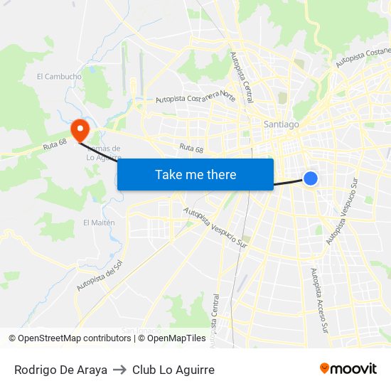 Rodrigo De Araya to Club Lo Aguirre map