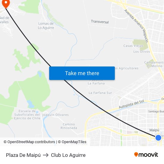 Plaza De Maipú to Club Lo Aguirre map