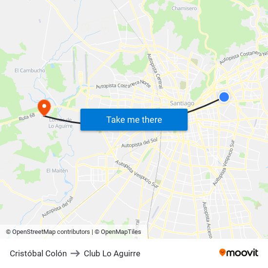 Cristóbal Colón to Club Lo Aguirre map