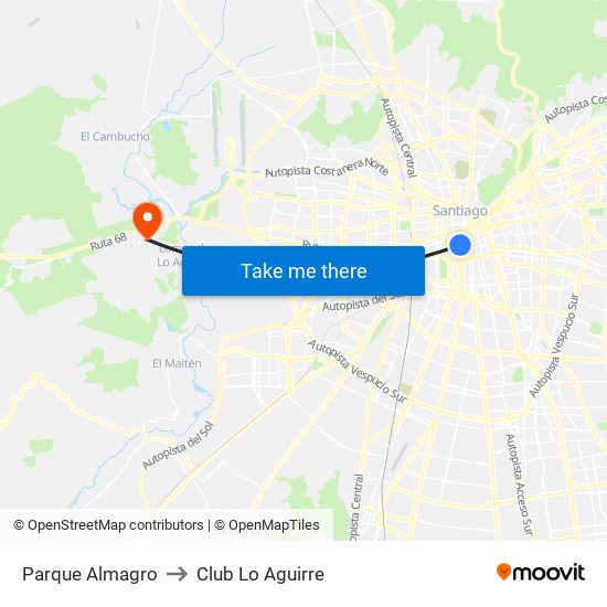 Parque Almagro to Club Lo Aguirre map