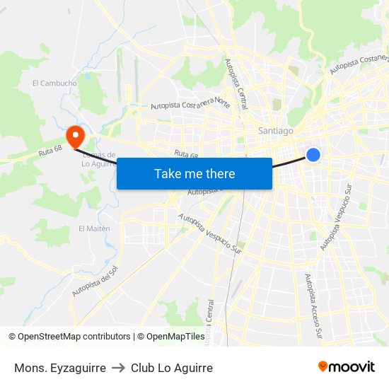 Mons. Eyzaguirre to Club Lo Aguirre map