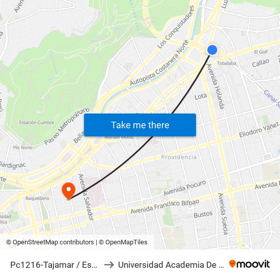Pc1216-Tajamar / Esq. Avenida Vitacura to Universidad Academia De Humanismo Cristiano map