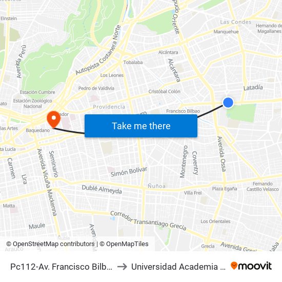 Pc112-Av. Francisco Bilbao / Esq. Sebastian Elcano to Universidad Academia De Humanismo Cristiano map