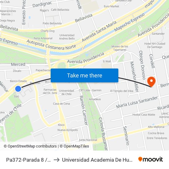 Pa372-Parada 8 / Plaza Italia to Universidad Academia De Humanismo Cristiano map