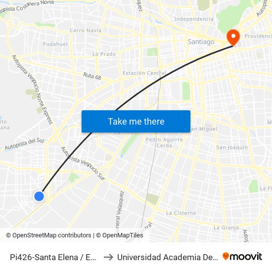 Pi426-Santa Elena / Esq. Nueva San Martín to Universidad Academia De Humanismo Cristiano map