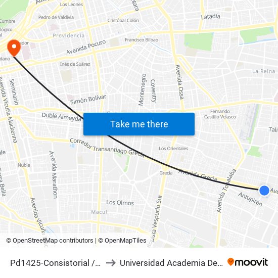Pd1425-Consistorial / Esq. Avenida Grecia to Universidad Academia De Humanismo Cristiano map