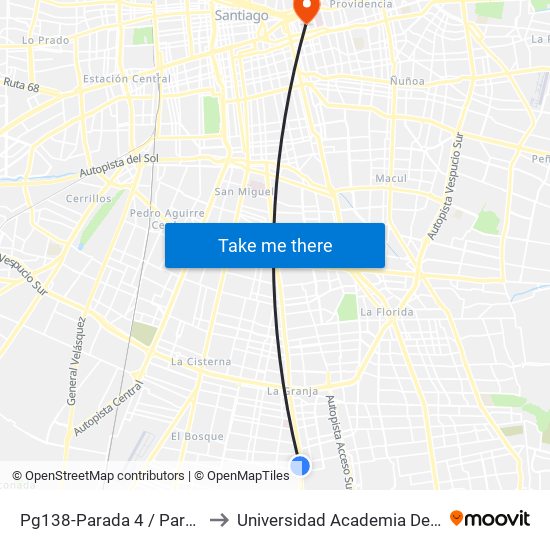 Pg138-Parada 4 / Paradero 31 Santa Rosa to Universidad Academia De Humanismo Cristiano map