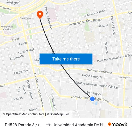 Pd528-Parada 3 / (M) Est.Nacional to Universidad Academia De Humanismo Cristiano map