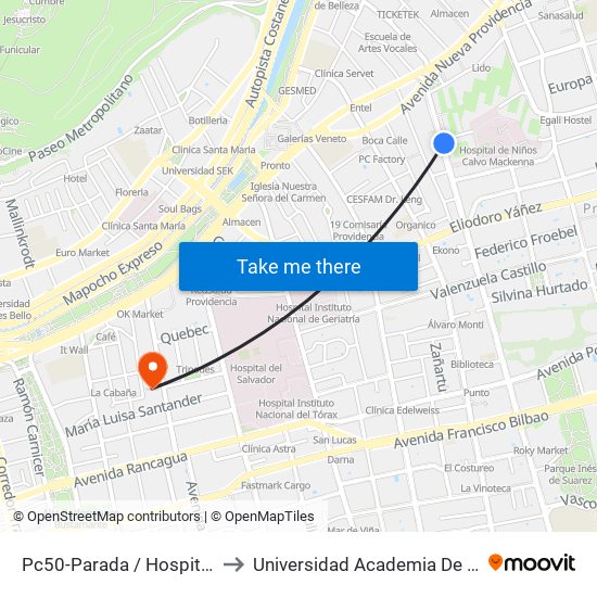Pc50-Parada / Hospital Calvo Mackenna to Universidad Academia De Humanismo Cristiano map