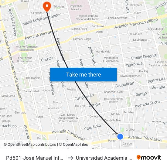 Pd501-José Manuel Infante / Esq. Av. Irarrázaval to Universidad Academia De Humanismo Cristiano map