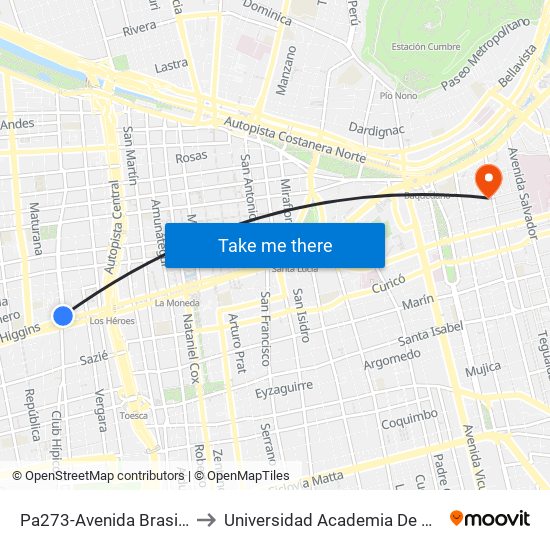 Pa273-Avenida Brasil / Esq. Alameda to Universidad Academia De Humanismo Cristiano map
