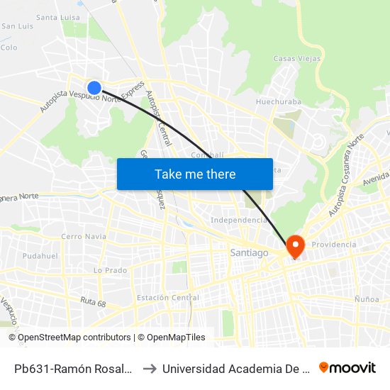 Pb631-Ramón Rosales / Esq. Canutillar to Universidad Academia De Humanismo Cristiano map