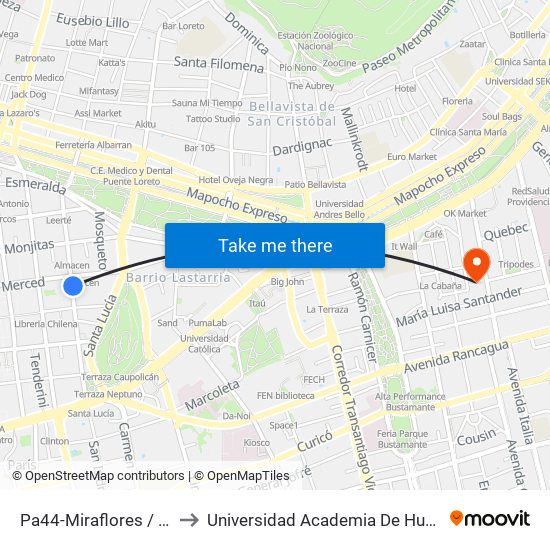 Pa44-Miraflores / Esq. Merced to Universidad Academia De Humanismo Cristiano map