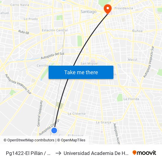 Pg1422-El Pillán / Esq. Ochagavía to Universidad Academia De Humanismo Cristiano map