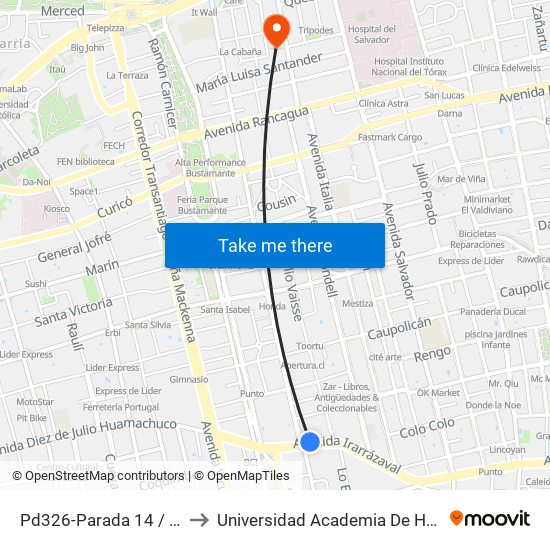 Pd326-Parada 14 / (M) Irarrázaval to Universidad Academia De Humanismo Cristiano map