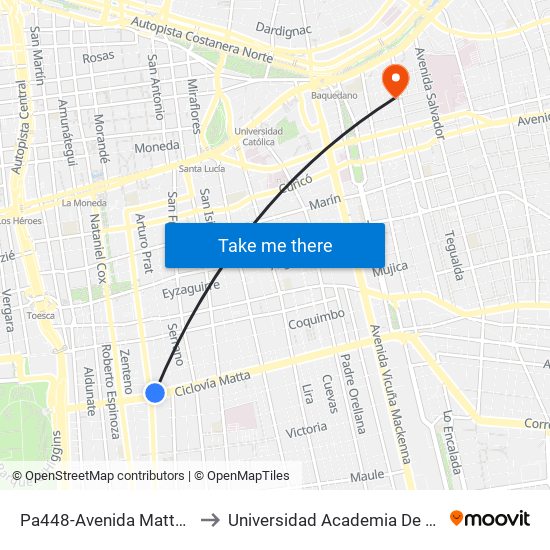 Pa448-Avenida Matta / Esq. San Diego to Universidad Academia De Humanismo Cristiano map