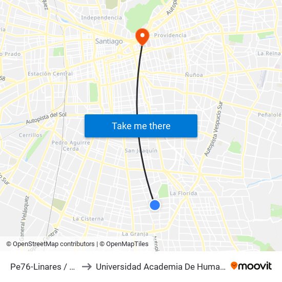 Pe76-Linares / Esq. Lota to Universidad Academia De Humanismo Cristiano map