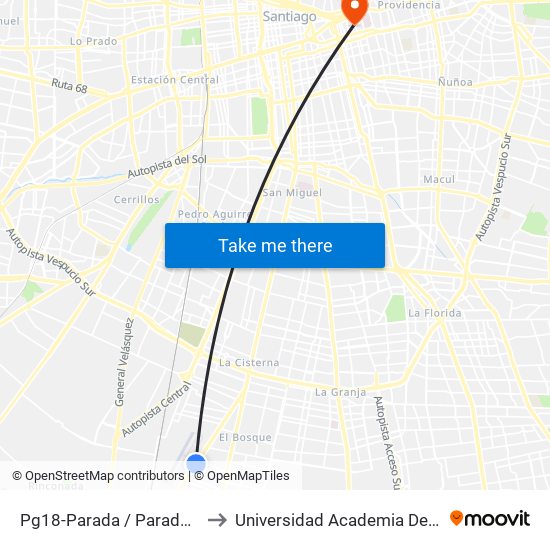 Pg18-Parada / Paradero 35 Gran Avenida to Universidad Academia De Humanismo Cristiano map