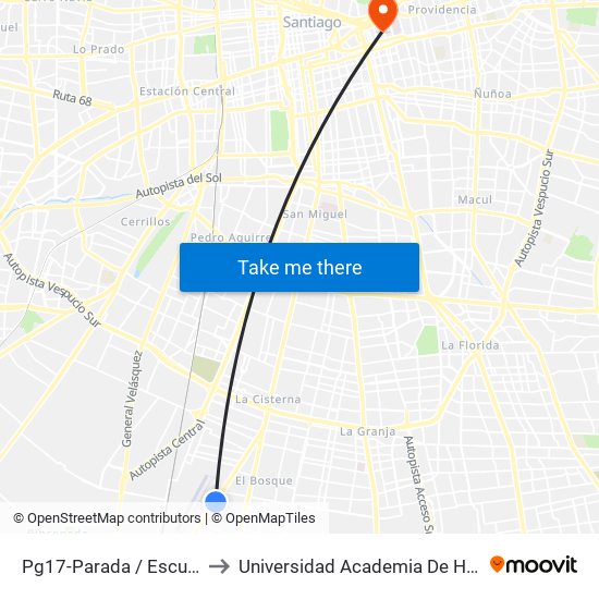 Pg17-Parada / Escuela De Aviación to Universidad Academia De Humanismo Cristiano map