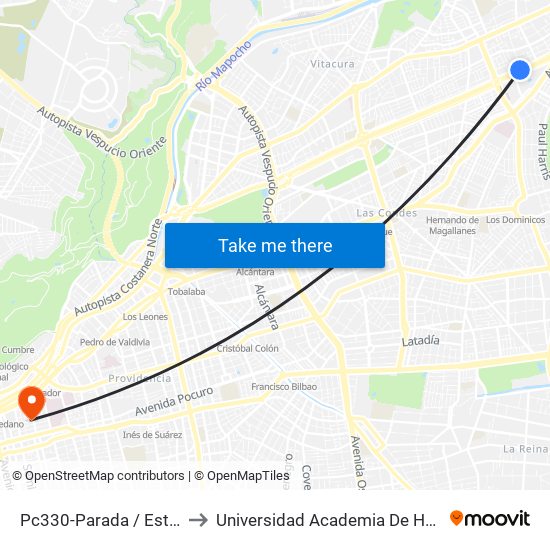 Pc330-Parada / Estadio Palestino to Universidad Academia De Humanismo Cristiano map