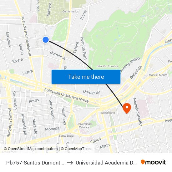 Pb757-Santos Dumont / Esq. Avenida La Paz to Universidad Academia De Humanismo Cristiano map