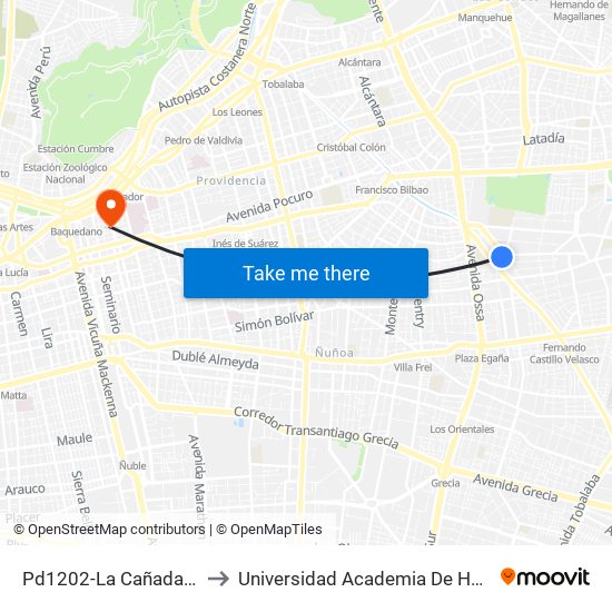 Pd1202-La Cañada / Esq. Loreley to Universidad Academia De Humanismo Cristiano map