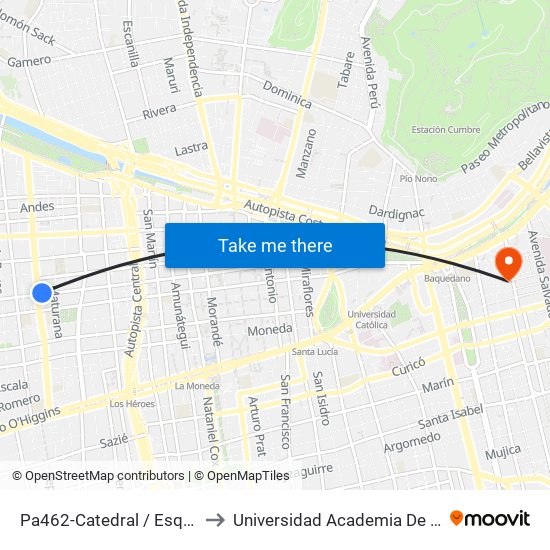 Pa462-Catedral / Esq. Ricardo Cumming to Universidad Academia De Humanismo Cristiano map