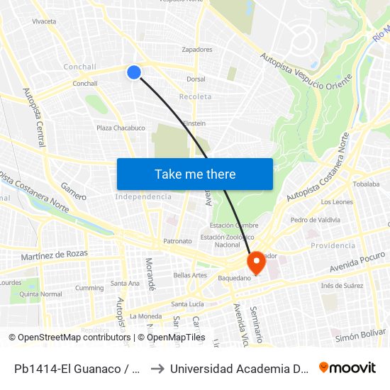 Pb1414-El Guanaco / Esq. Cerro La Cumbre to Universidad Academia De Humanismo Cristiano map