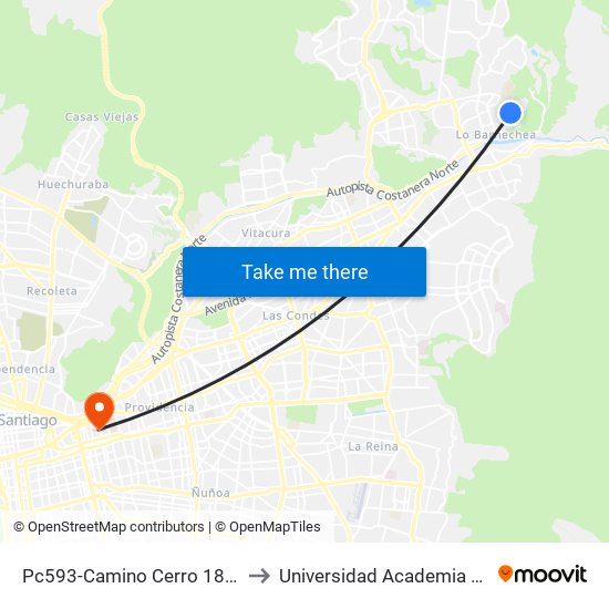 Pc593-Camino Cerro 18 / Esq. Circunvalación-Sur to Universidad Academia De Humanismo Cristiano map