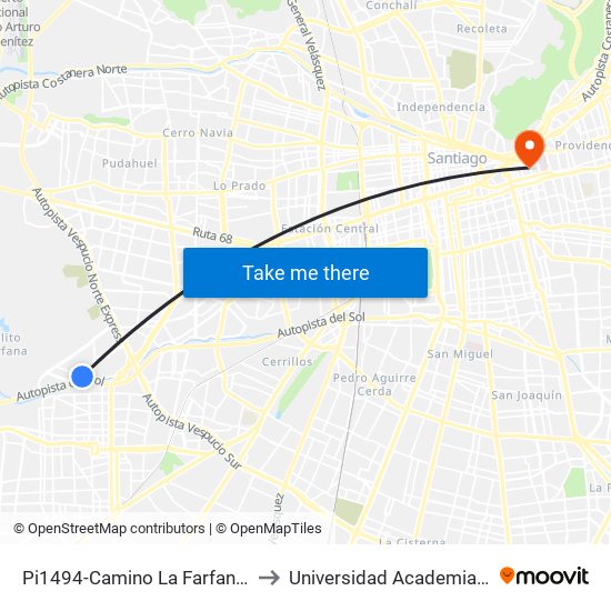 Pi1494-Camino La Farfana / Esq. Ing. Edo. Domínguez to Universidad Academia De Humanismo Cristiano map