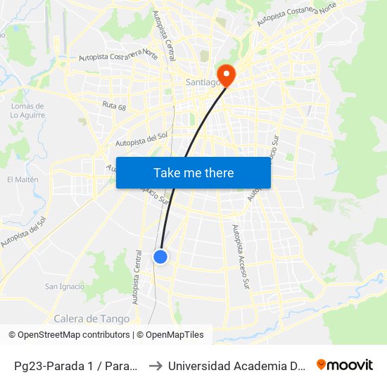 Pg23-Parada 1 / Paradero 39 Gran Avenida to Universidad Academia De Humanismo Cristiano map